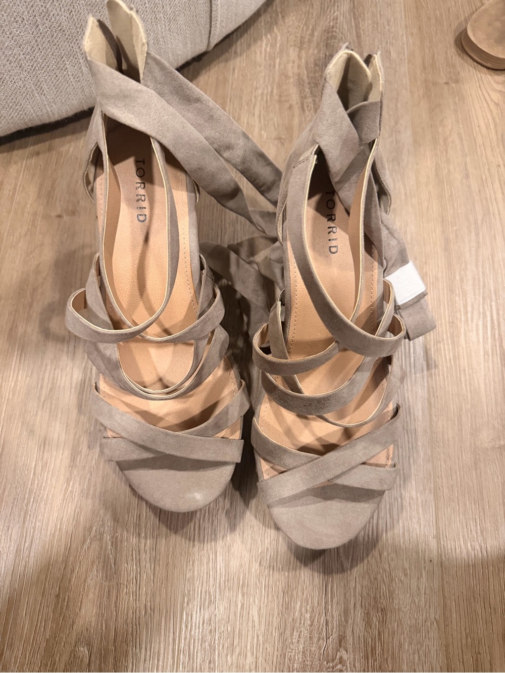 Torrid NWT Strappy Lace-Up Wedges in Taupe - Picture 5 of 9